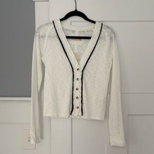 Free People Button-Up Cardigan with Black Trim